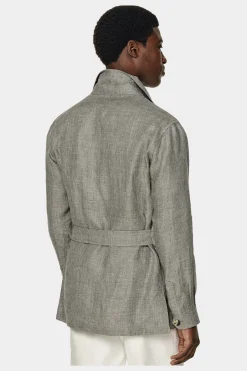 SUITSUPPLY Safari Sakko Mittelgrün Gürtel-Männlich Hemd-Sakkos