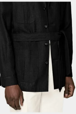 SUITSUPPLY Safari Sakko Schwarz Gürtel-Männlich Hemd-Sakkos