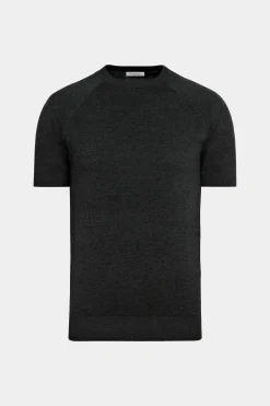 SUITSUPPLY Shirt Rundhals Dunkelgrau Kurzarm-Männlich Rundhals