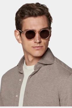 SUITSUPPLY Strick-Hemd Hellbraun Extra Slim Fit-Männlich Casual Hemden