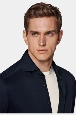 SUITSUPPLY Strick-Hemd Navy Extra Slim Fit-Männlich Casual Hemden