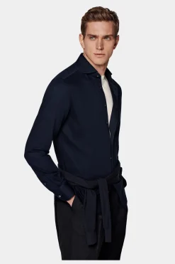 SUITSUPPLY Strick-Hemd Navy Extra Slim Fit-Männlich Casual Hemden
