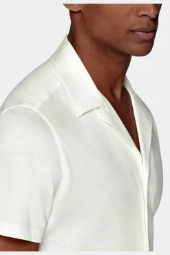 SUITSUPPLY Strick-Hemd Off-White Campkragen Slim Fit-Männlich Der Finder Für Das Perfekte Weiße Hemd