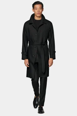 SUITSUPPLY Trenchcoat Dunkelgrau Gürtel-Männlich Regenmäntel