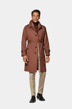 SUITSUPPLY Trenchcoat Dunkelorange Gürtel-Männlich Regenmäntel