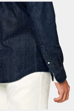 SUITSUPPLY Twill Hemd Blau Slim Fit-Männlich Casual Hemden