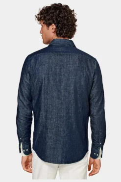 SUITSUPPLY Twill Hemd Blau Slim Fit-Männlich Casual Hemden