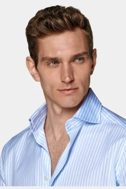 SUITSUPPLY Twill Hemd Hellblau Gestreift Slim Fit-Männlich Klassische Hemden