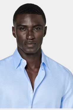 SUITSUPPLY Twill Hemd Hellblau Kariert Slim Fit-Männlich Klassische Hemden