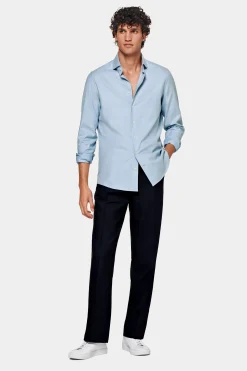 SUITSUPPLY Twill Hemd Hellblau Slim Fit-Männlich Casual Hemden