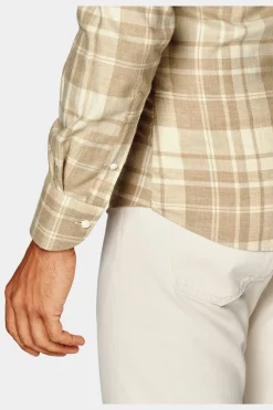 SUITSUPPLY Twill Hemd Hellbraun Kariert Slim Fit-Männlich Casual Hemden