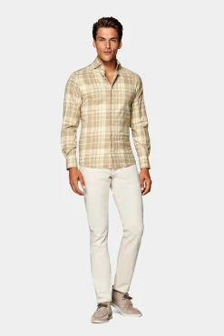 SUITSUPPLY Twill Hemd Hellbraun Kariert Slim Fit-Männlich Casual Hemden