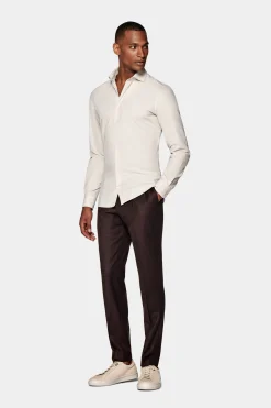 SUITSUPPLY Twill Hemd Hellbraun Slim Fit-Männlich Casual Hemden