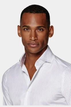 SUITSUPPLY Twill Hemd Hellgrau Gestreift Extra Slim Fit-Männlich Klassische Hemden