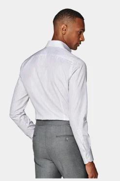 SUITSUPPLY Twill Hemd Hellgrau Gestreift Extra Slim Fit-Männlich Klassische Hemden