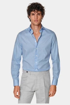 SUITSUPPLY Twill Hemd Mittelblau Gestreift Extra Slim Fit-Männlich Klassische Hemden