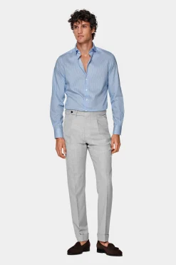 SUITSUPPLY Twill Hemd Mittelblau Gestreift Extra Slim Fit-Männlich Klassische Hemden