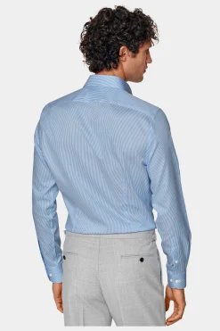 SUITSUPPLY Twill Hemd Mittelblau Gestreift Extra Slim Fit-Männlich Klassische Hemden