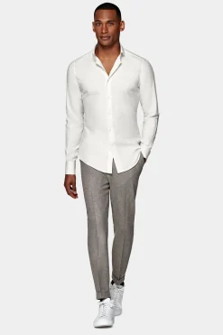 SUITSUPPLY Twill Hemd Off-White Slim Fit-Männlich Casual Hemden