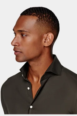 SUITSUPPLY Twill-Hemd Dunkelbraun Slim Fit-Männlich Casual Hemden