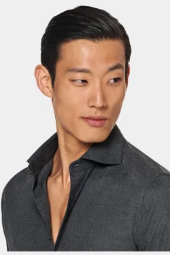 SUITSUPPLY Twill-Hemd Dunkelgrau Slim Fit-Männlich Casual Hemden