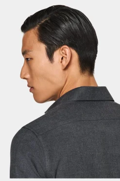 SUITSUPPLY Twill-Hemd Dunkelgrau Slim Fit-Männlich Casual Hemden