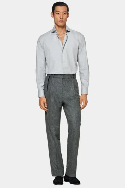 SUITSUPPLY Twill-Hemd Hellgrau Slim Fit-Männlich Casual Hemden