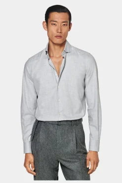 SUITSUPPLY Twill-Hemd Hellgrau Slim Fit-Männlich Casual Hemden