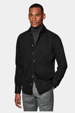 SUITSUPPLY Twill-Hemd Schwarz Slim Fit-Männlich Casual Hemden