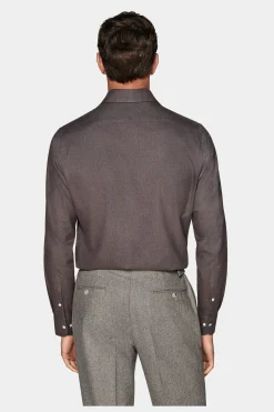 SUITSUPPLY Twill-Hemd Taupe Slim Fit-Männlich Casual Hemden