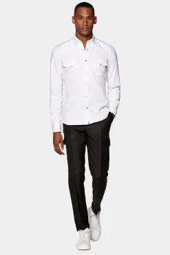 SUITSUPPLY Twill-Westernhemd Weiß-Männlich Casual Hemden