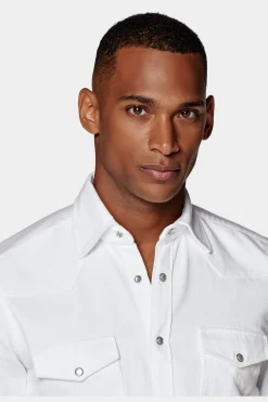 SUITSUPPLY Twill-Westernhemd Weiß-Männlich Casual Hemden