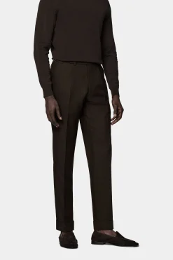 SUITSUPPLY Vigo Hose Dunkelbraun Bundfalte-Männlich Elegante Hosen