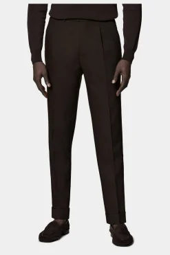 SUITSUPPLY Vigo Hose Dunkelbraun Bundfalte-Männlich Elegante Hosen