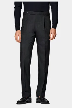 SUITSUPPLY Vigo Hose Dunkelgrau Bundfalte-Männlich Elegante Hosen