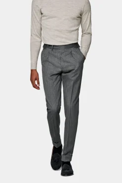 SUITSUPPLY Vigo Hose Dunkelgrau Bundfalte Fischgrätmuser-Männlich Elegante Hosen