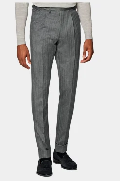 SUITSUPPLY Vigo Hose Dunkelgrau Bundfalte Fischgrätmuser-Männlich Elegante Hosen