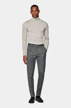 SUITSUPPLY Vigo Hose Dunkelgrau Bundfalte Fischgrätmuser-Männlich Elegante Hosen