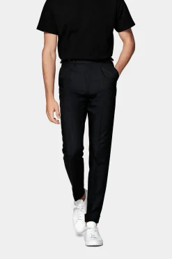SUITSUPPLY Vigo Hose Schwarz Bundfalte-Männlich Elegante Hosen