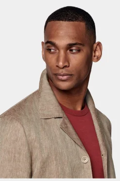 SUITSUPPLY Walter Hemd-Sakko Taupe Fischgrätmuster-Männlich Hemd-Sakkos