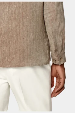 SUITSUPPLY Walter Hemd-Sakko Taupe Fischgrätmuster-Männlich Hemd-Sakkos