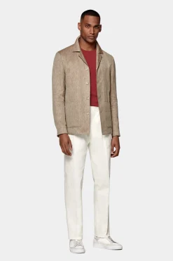 SUITSUPPLY Walter Hemd-Sakko Taupe Fischgrätmuster-Männlich Hemd-Sakkos