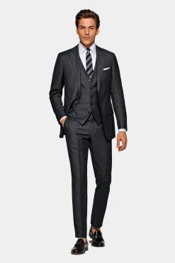 SUITSUPPLY Weste Dunkelgrau Birdseyemuster-Männlich Anzugwesten